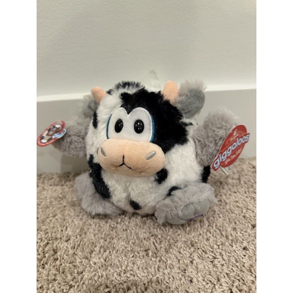 NEW Nat & Jules Giggaloos Moosie Cow Black White Plush Wiggle Giggle Musical Toy